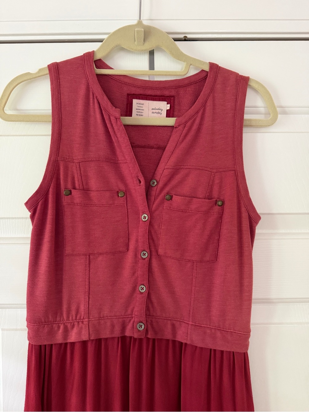 Anthropologie Rose-Red Sleeveless Button-Front Mini Dress - Picture 2 of 4